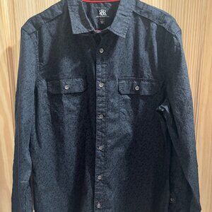 Rock &‎ Republic men's stretch long-sleeve button-down shirt skull vine Size L
